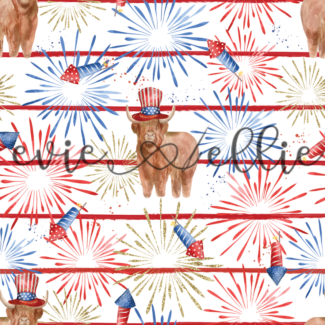 4th of July Firework Cows with Hats-- Multiple Colors