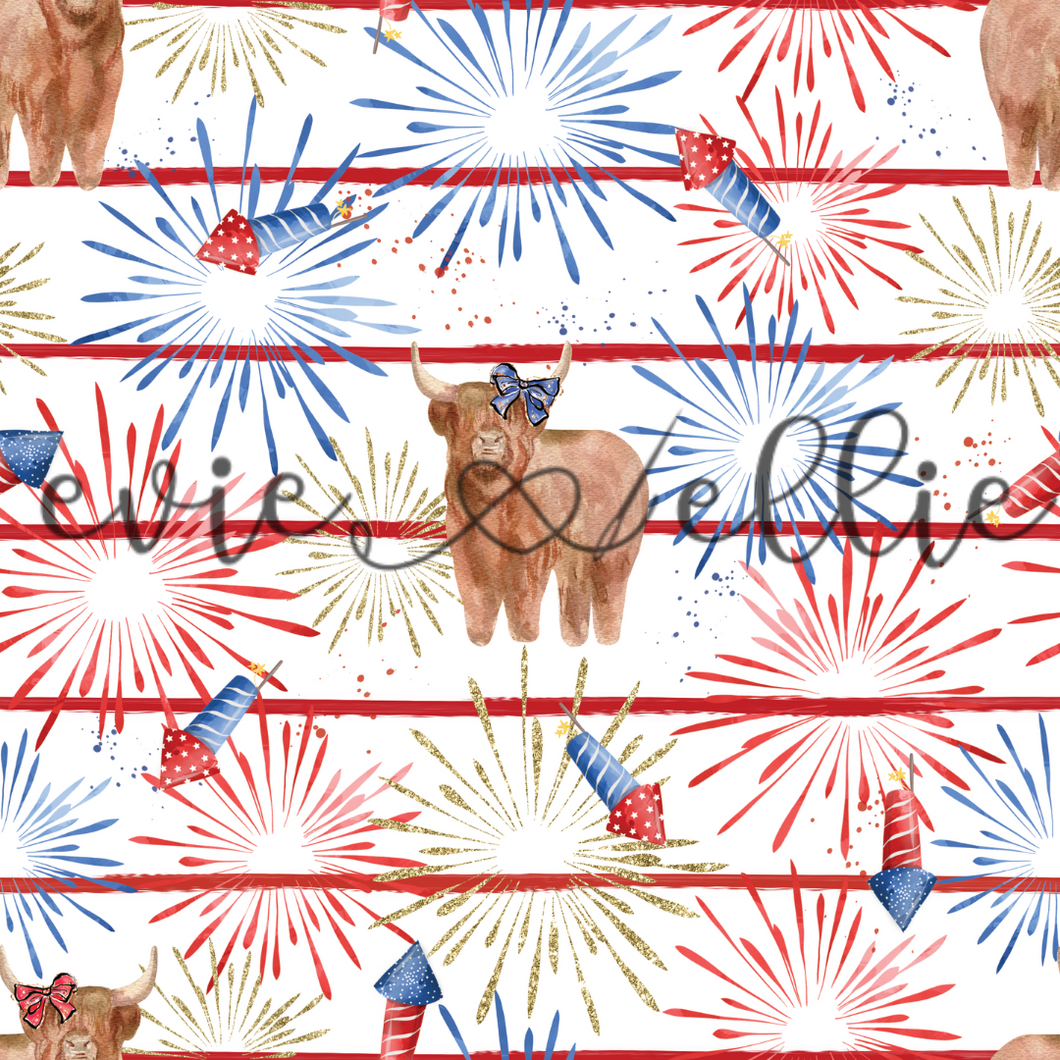 4th of July Firework Cows with Bows-- Multiple Colors